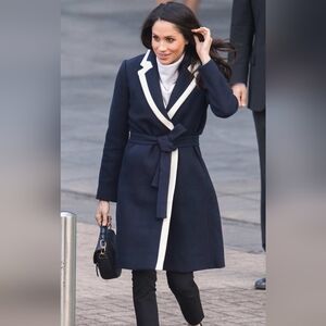 J. Crew Navy Blue White Tipped Stadium Wool Coat (ASO Meghan Markle) Size 0